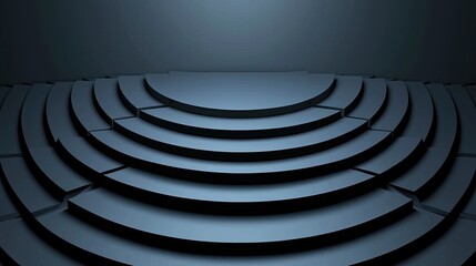 Obraz premium A minimalist design featuring concentric circular layers, creating a visually striking effect in a dimly lit, cool-toned environment.