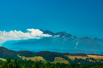 panorama of the Tatra Mountains, sunny day, view from Obidza