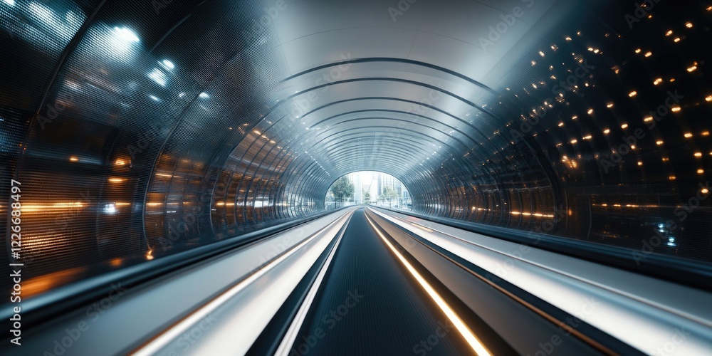 Poster a long, narrow tunnel with a bright light shining down on it. the tunnel is dark and mysterious, wit