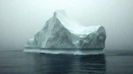 Arctic iceberg floats in foggy ocean; climate change concept