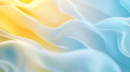 Obraz premium Smooth transitions of soft blue and yellow in a fluid wave background, ideal for sleek corporate presentations.