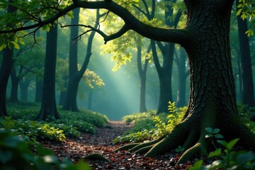 Dark forest foliage with thorny tree branches, woodsy, thorny tree, nature