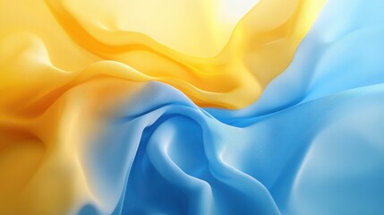 Obraz premium Smooth transitions of soft blue and yellow in a fluid wave background, ideal for sleek corporate presentations.