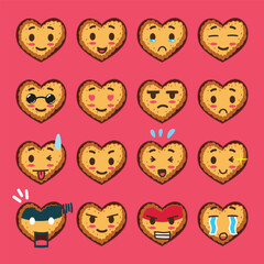 Love-shaped Dry Cookie with Various Emoticons for Emoji Project or Valentine Design Element