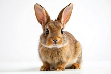 Obraz premium Adorable Brown Rabbit Studio Portrait, Isolated White Background