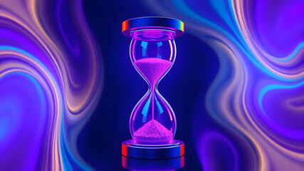 Fototapeta premium neon 3d purple hourglass. Generative AI