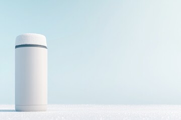 Minimalistic thermos stands alone against soft pastel background