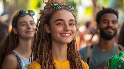 A group of activists organizing a community event focused on recycling and sustainability, promoting environmental responsibility  