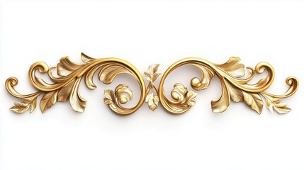 Vintage artistic gold frame with curved shapes and floral accents on a white background