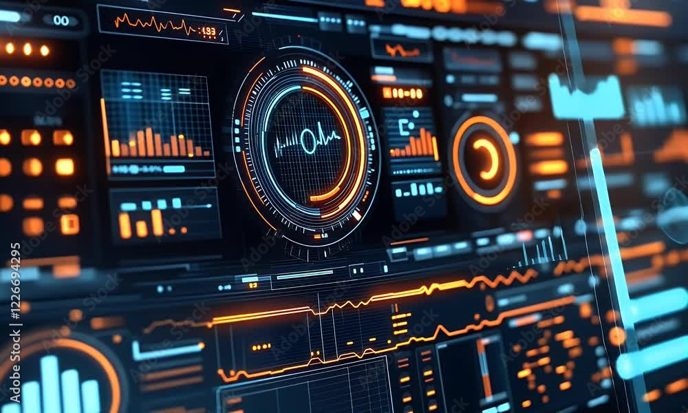 Poster Futuristic digital dashboard interface display