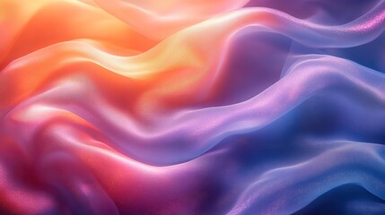 Obraz premium Abstract banner background with metallic iridescent fabric featuring flowing waves in soft pastel shades of pink, blue, and purple.