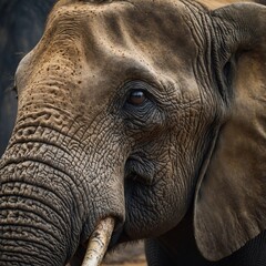 Fototapeta premium An artistic close-up portrait of an elephant's textured skin and wise eyes.