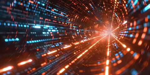 Obraz premium Futuristic 3D Data Tunnel, Light Energy Flow Concept