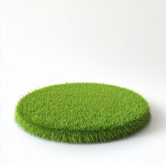 Round empty green grass podium set against a simple background ideal for presentations or displays