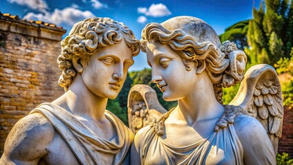 Obraz premium AI Photo: Cupid and Psyche Marble Statue, Ostia Antica, High Depth of Field