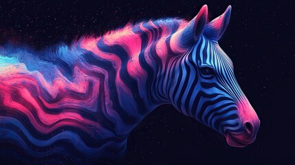 Abstract blue, pink, and green psychedelic zebra glitch effect, a futuristic cyberpunk design.
