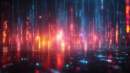 Fototapeta premium Abstract blue, red, and green background with digital glitch effect, futuristic cyberpunk design and neon colors.