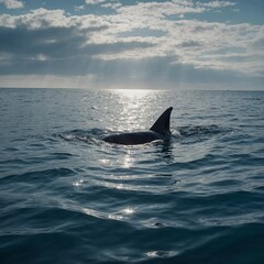 Naklejka premium A panoramic shot of a whale swimming through an endless sea.