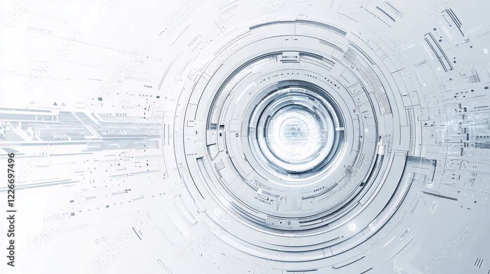 Poster futuristic technology abstract circle pattern with glowing center on white background