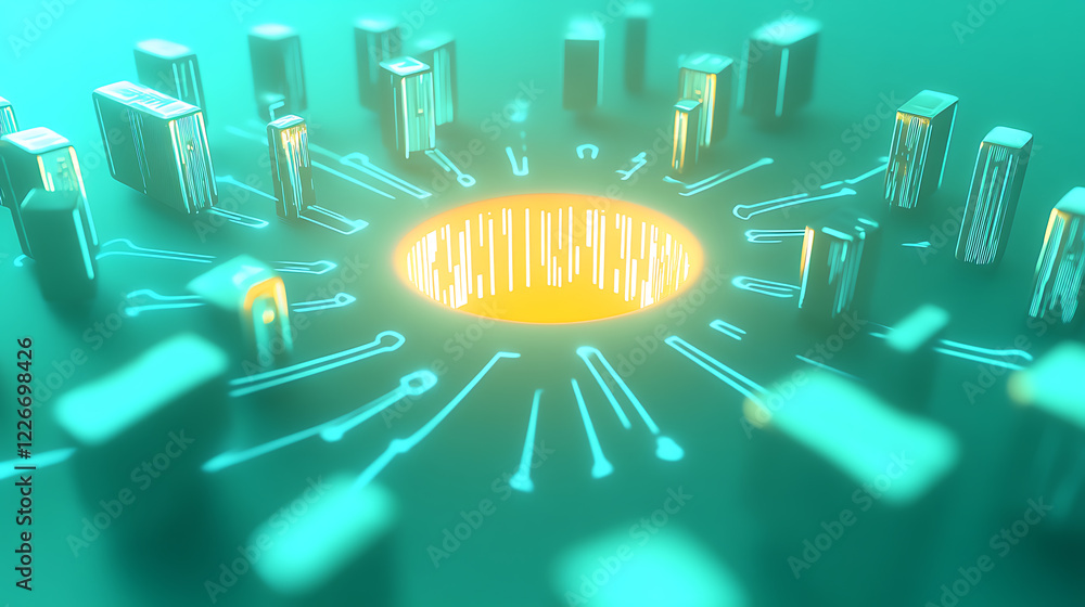 Poster dynamic digital cityscape visualization virtual environment 3d animation futuristic concept abstract