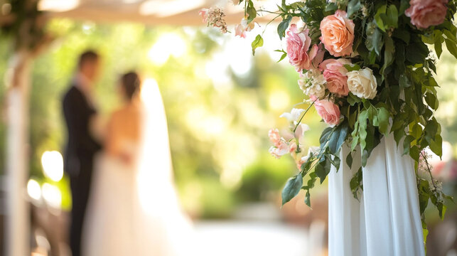 Romantic Wedding Ceremony Peach Roses Floral Arch Bride Groom pink love soft event decor happy      