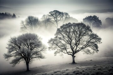 Black and White Foggy Forest Abstract Photography