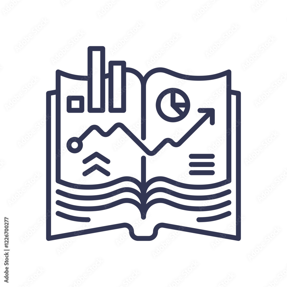 Poster open book with graphs and charts symbolizes historical data analysis.