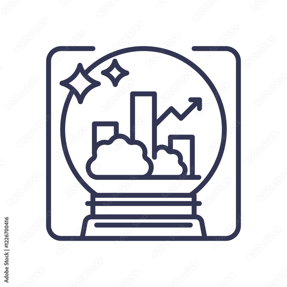 Poster crystal ball with graphs symbolizes predictive analytics and future insights.