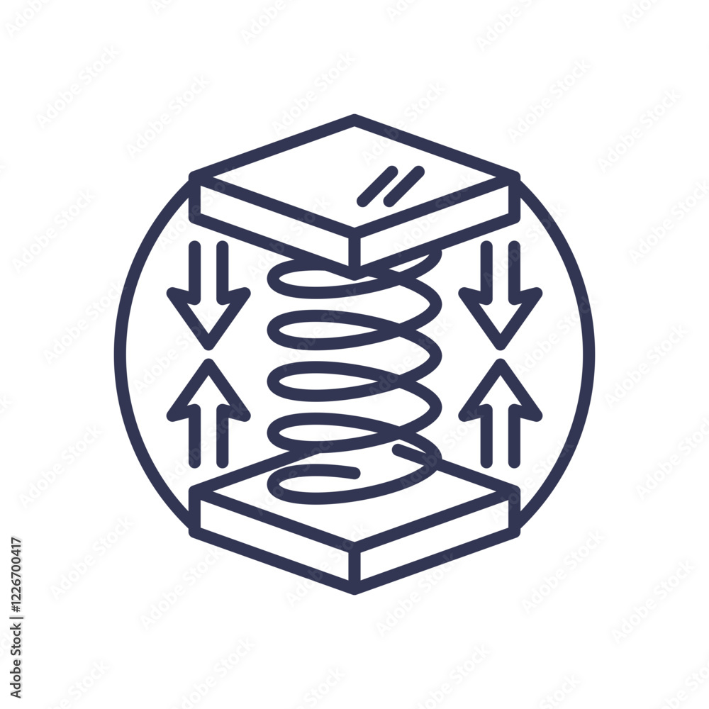 Poster spring compressed between two plates with arrows indicating pressure.