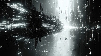 Abstract futuristic cyberpunk displacement map for 3D rendering. Random distorted black and white broken glitch screen background.