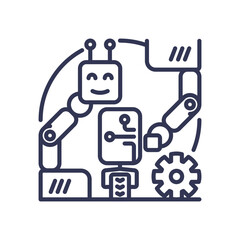 Obraz premium Robotic arms and gears symbolize self-replicating technology and automation.