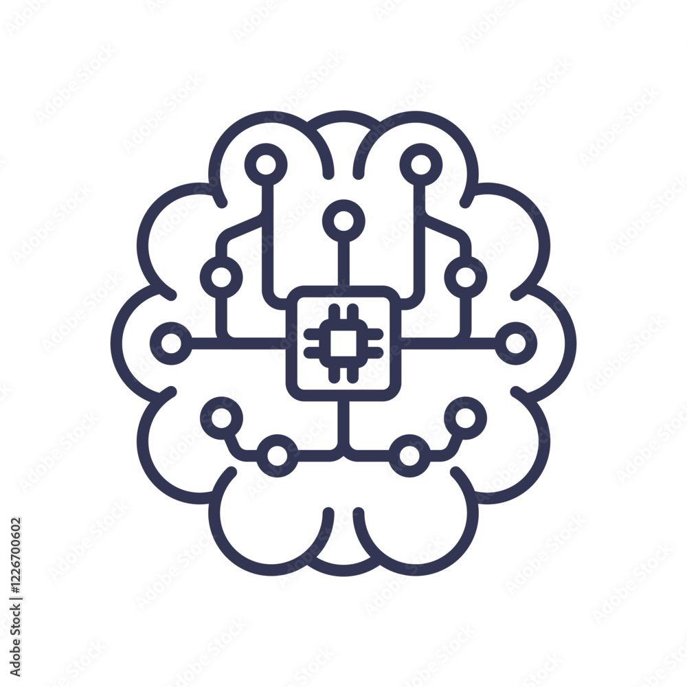 Poster brain with circuit lines symbolizes the fusion of analytical thinking and technology integration.