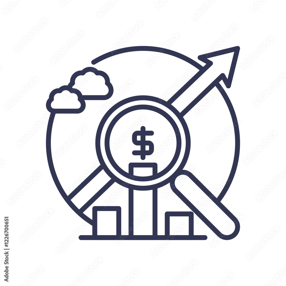 Poster magnifying glass over bar chart with upward arrow symbolizes data-driven decision making.