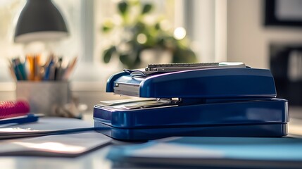 A chic azure stapling upon a tidy desk