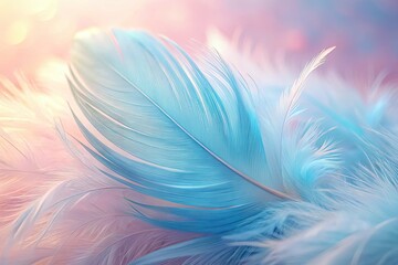 Obraz premium Blue Angel Feather Abstract Art with Pink Background