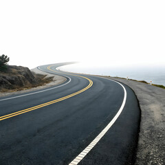 Endless Journey: Winding Two-Lane Road Vanishing into the Distance"