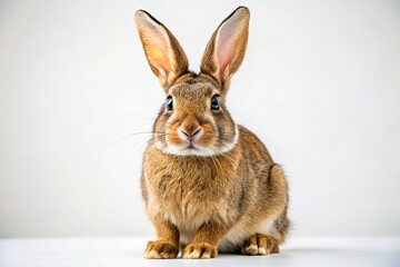 Fototapeta premium Brown Rabbit on White Background - Documentary Style