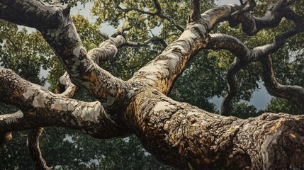 Obraz premium Intricate Details of an Ancient Tree's Branches and Bark Texture