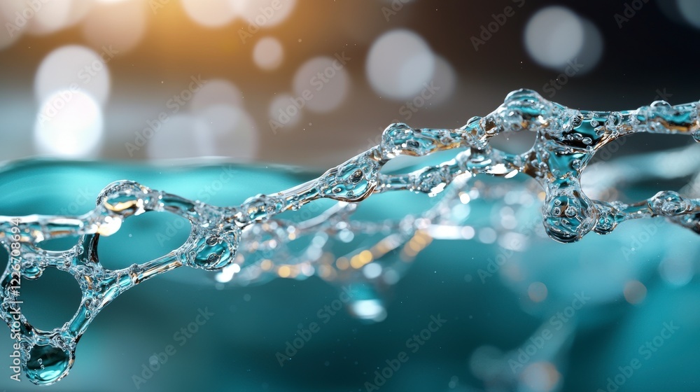 Poster close-up view of water bubbles and droplets in clear aquatic environment with beautiful bokeh effect