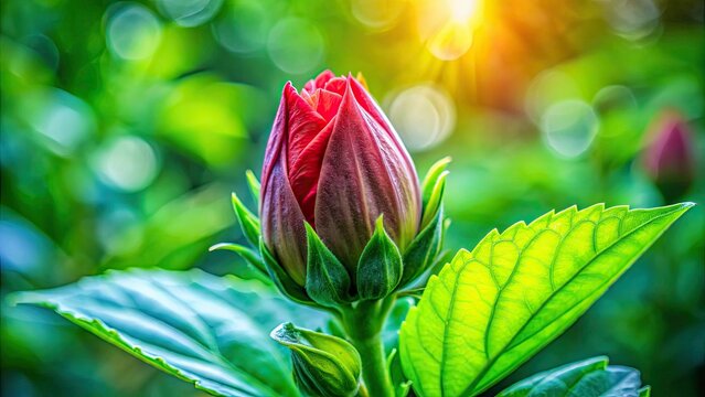 Close-up Hibiscus Flower Bud - Low Light Garden Beauty