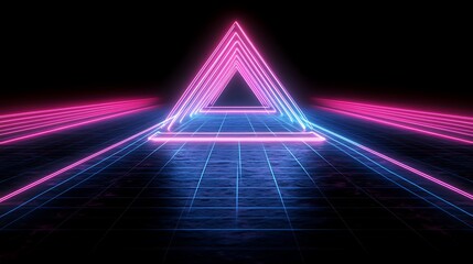 Naklejka premium Futuristic Neon Tunnel with Triangular Lights