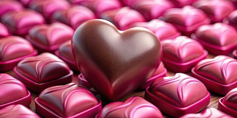 Obraz premium Closeup Pink Heart Chocolate, High Depth of Field
