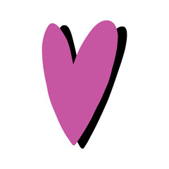 Doodle Colorful Heart Shadow. Simple Love Mascot Shape. Hand Drawn Vector Isolated Illustration