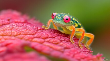 Obraz premium Red-eyed frog rainforest leaf macro nature wildlife