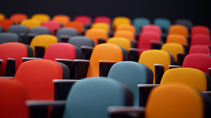 Fototapeta premium Colorful chairs arranged in a modern seating area.