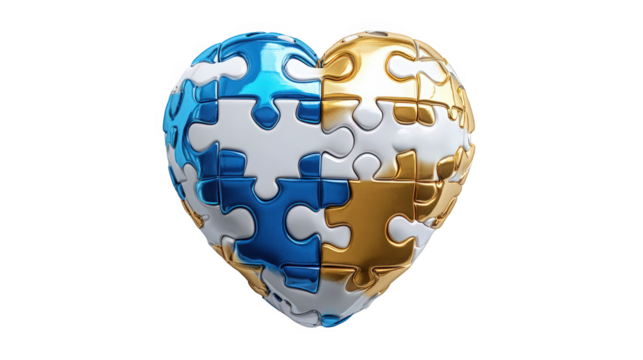 A heart-shaped globe puzzle represents global connection and solutions, Mental Health concept