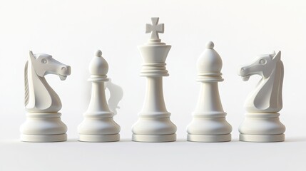 3D chess pieces in white, clean and realistic design for game projects.