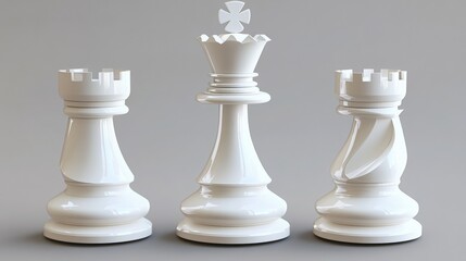 3D chess pieces in white, clean and realistic design for game projects.