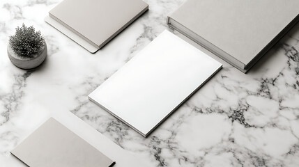 Blank Stationery Mockup on Marble Surface Beige and White Notepa