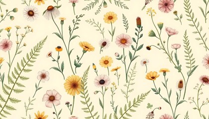 Delicate Pastel Wildflowers Blooming Abundantly In Springtime